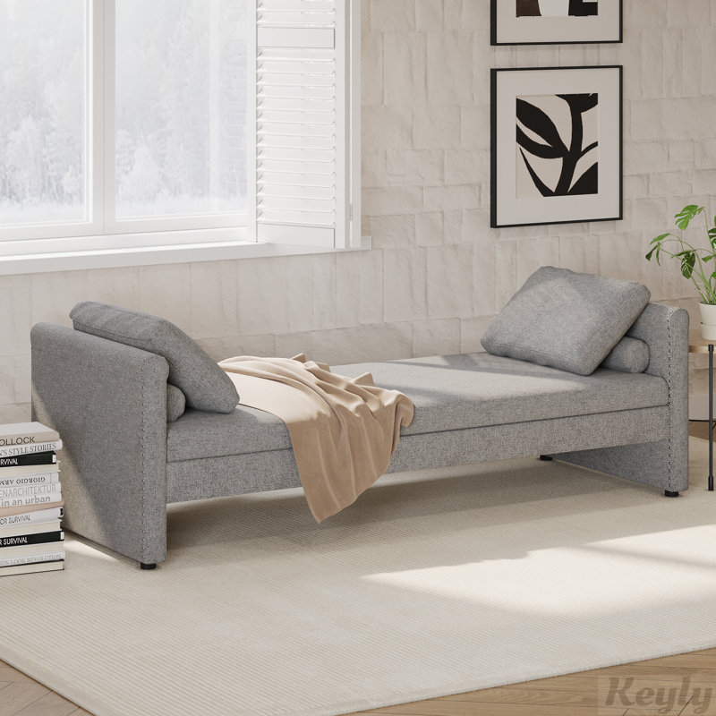 Chaise longue rembourrée en lin avec coussins, Gris