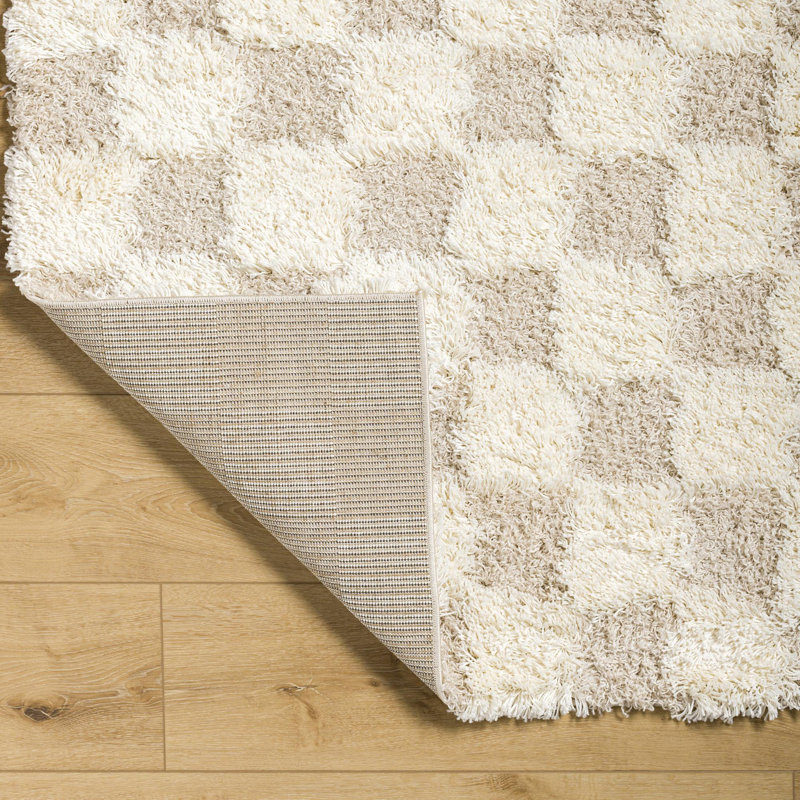 Tapis tissé à la machine en polypropylène crème / beige clair Molly, Carré 6 pi 7 po