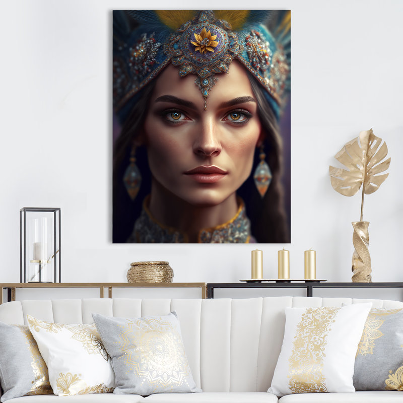 Emika Stylish Bohemian Woman sur impression sur toile, H 32 po x l 16 po x P 1 po, Toile tendue