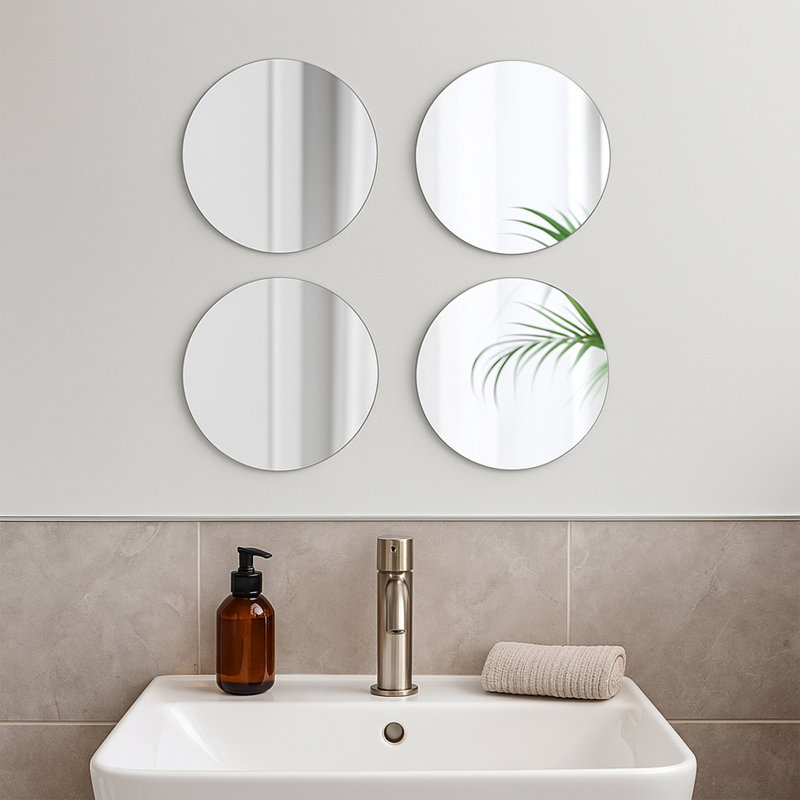 Ensemble de miroirs muraux auto-adhésifs 4 pièces, Rond 11,11 po x l 11,11 po