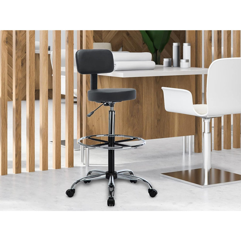 Miyana Comfy Adjustable Drafting Stool with Footrest, Adjustable Height, Black