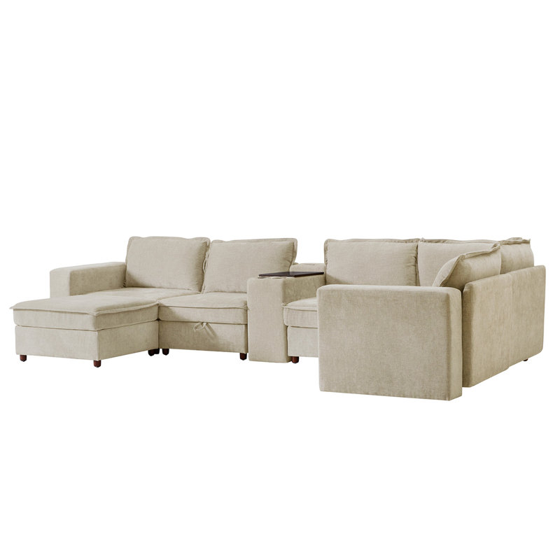 Miriam Modern 6 Seater Corner Sofa with Hidden Storage and USB Port, Beige