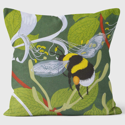 Bumble Bees Floral Square Throw Cushion