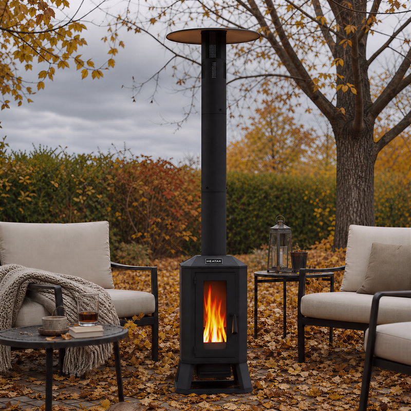 70,000 BTU Wood Pellet Patio Heaters with Wheels & Glass Window, Outdoor Heater for Patio, Backyard & Commercial Use