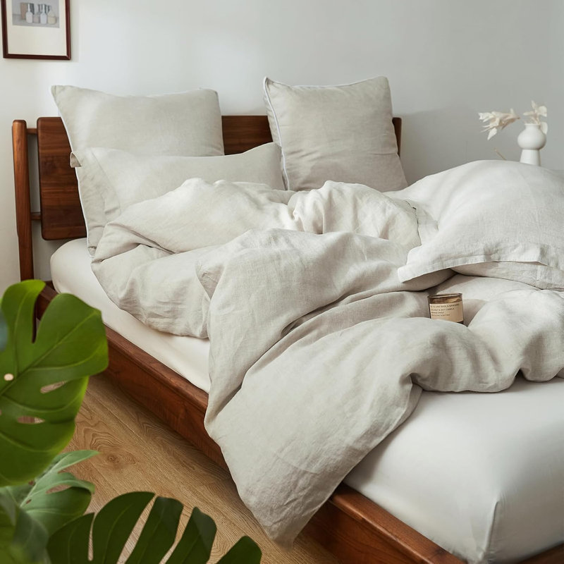 Ensemble de housse de couette 100% lin, Lin lin, Housse de couette double + 2 taies d'oreiller