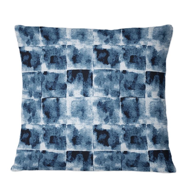 Coussin décoratif à motif géométrique noir et bleu foncé, 16 po x 16 po