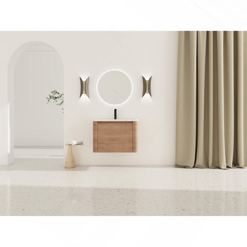 28"Wall-Mounted Bathroom Vanity with White Ceramic Sink & 1-Soft-Close Door-Packing, Plywood
