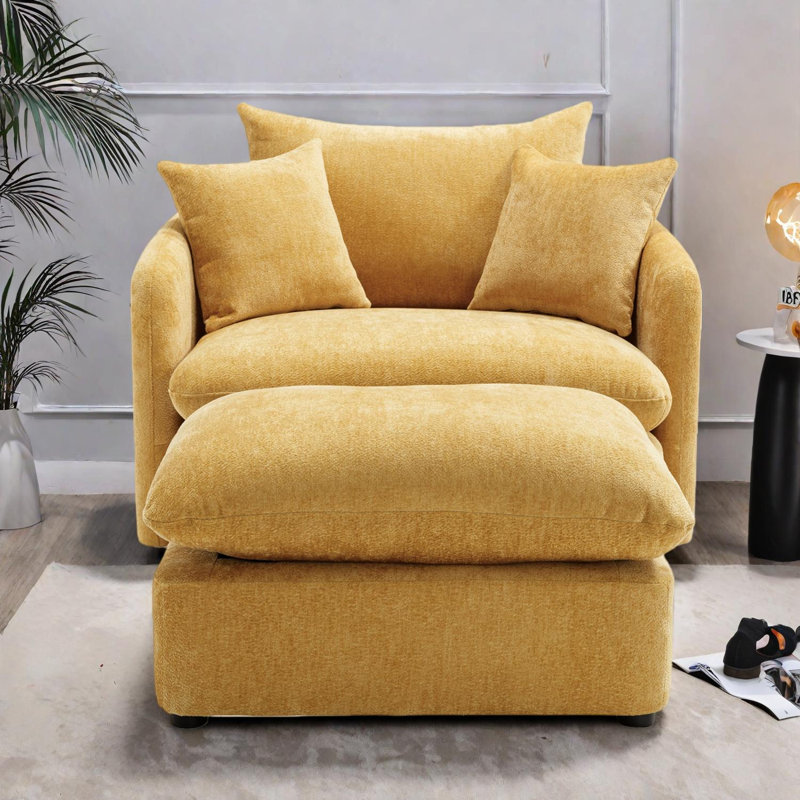 Fauteuil d'appoint pivotant surdimensionné avec repose-pieds Boneless, largeur de siège de 37,8 po, 3 coussins, chenille