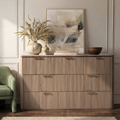 Commode moderne à 7 tiroirs avec plateau en faux marbre, commode 3 côtés
