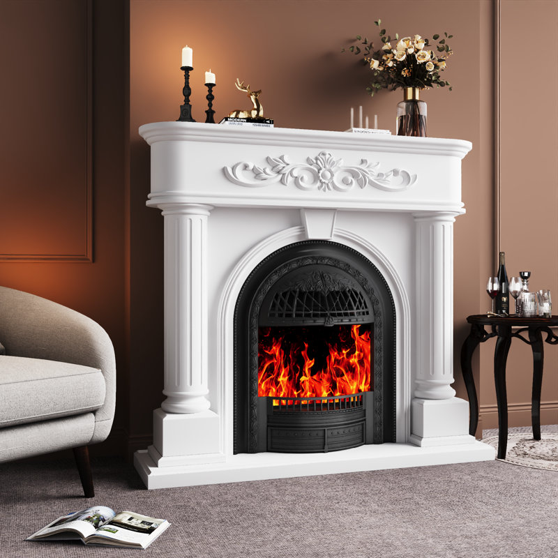 50” W Roman Column Fireplace Mantel – Solid Wood Classic Mantel For Living Room Or Bedroom, White