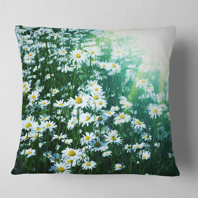 Coussin décoratif floral ensoleillé avec jolies fleurs, 18 po x 18 po, Coussin décoratif