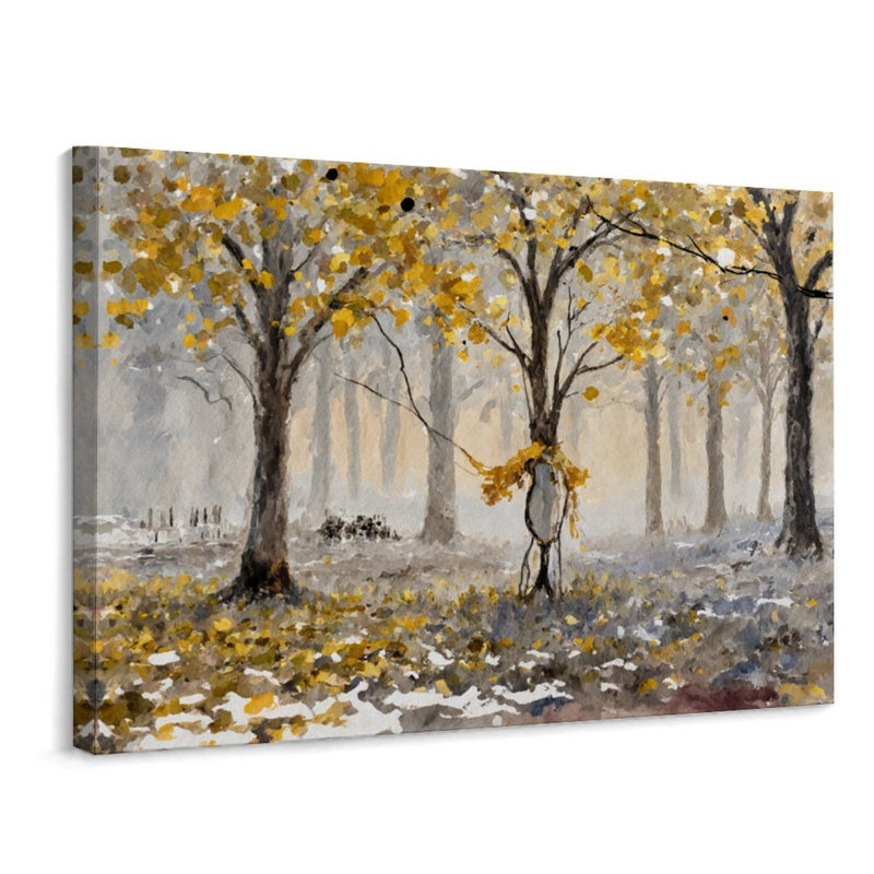 Peinture murale de scène d'automne jaune 24 po x 18 po pour décor de foyer d'entrée