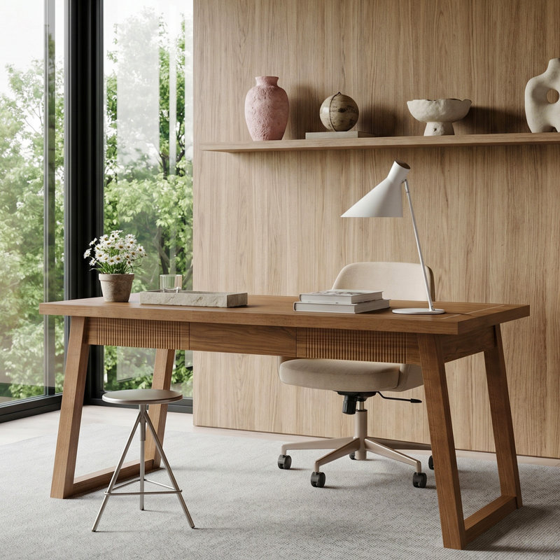 Bureau de direction 55 pouces avec tiroir, bureau moderne en bois Mid-Century pour bureau d'écriture