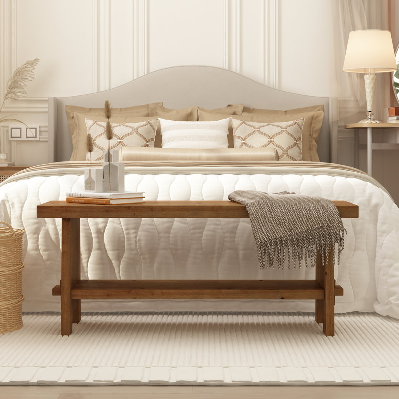 43.3''W Wood Bench with Storage Shelf Mortise and Tenon Design, 17.9" H x 43.3" W x 11.8" D 
