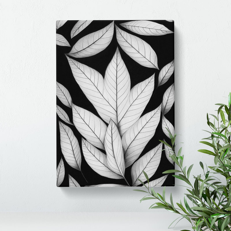 A Monochrome Leaves No.3 - Single Picture Frame Print, 50cm H x 35cm W x 3cm D, Wrapped Canvas