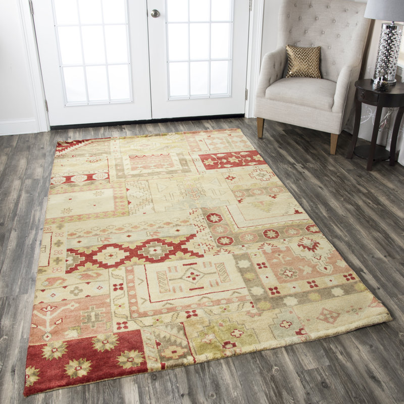 Tapis rouge/beige en laine noué à la main Trabzon, Rectangle 5 pi x 8 pi