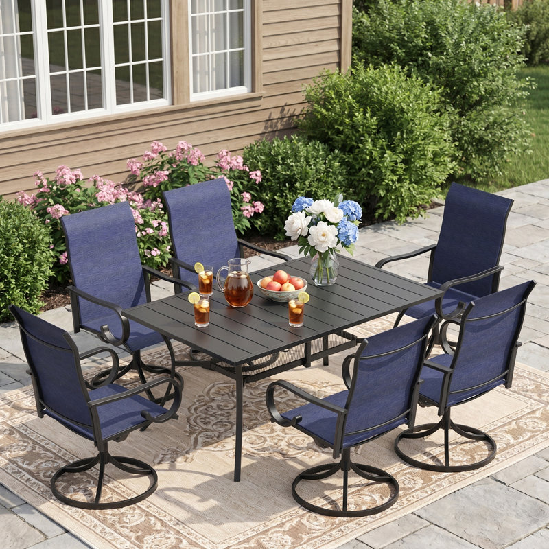 Ensemble de 2 chaises de patio pivotantes 360 °, Bleu / Noir