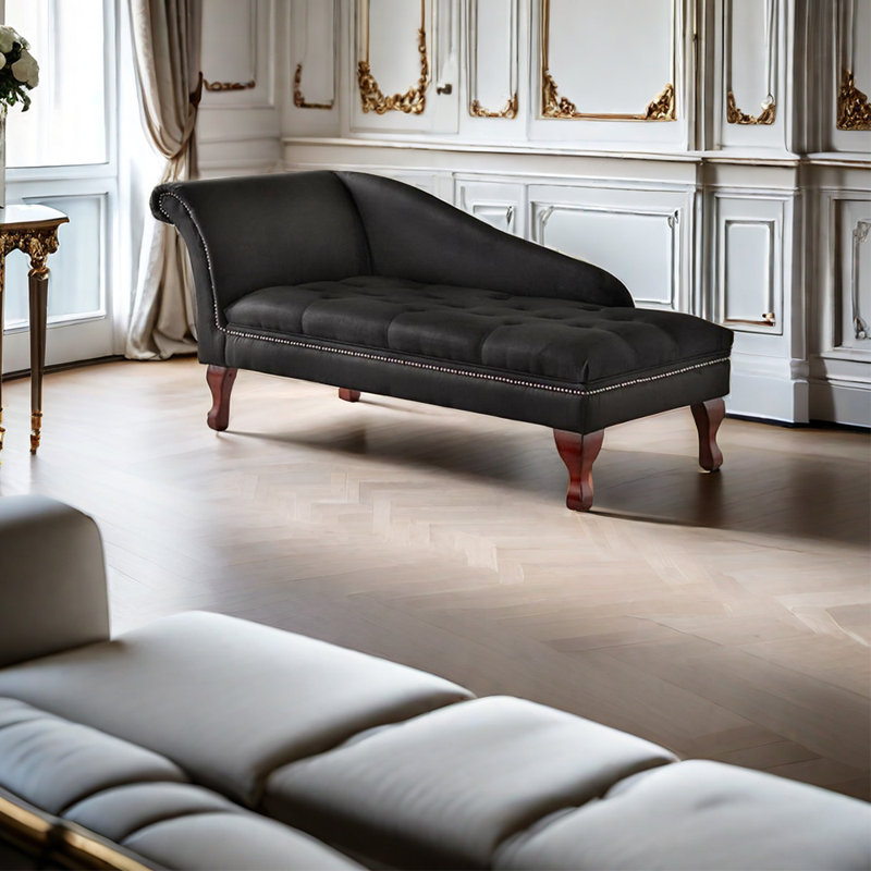 Chaise longue inclinable en velours, Accoudoir à gauche (vu de face), Noir, Brun