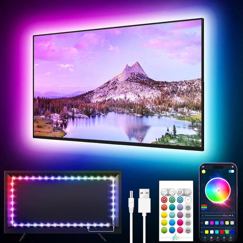  LED Lights for TV,TV LED Backlight, for 35-85 Inch TV, Music Sync TV LED Light with Bluetooth Function - RGB Color Changing Light Strip for Bedroom