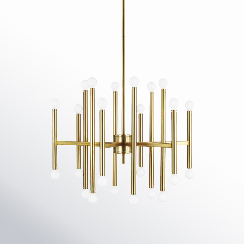 Godalming 24 - Light Dimmable Sputnik Modern Linear Chandelier, Burnished Brass, 30.25" H x 29" W x 29" D