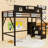 Metal Loft Bed with LED Light, Wardrobe, Shelves and USB Ports-1493915917