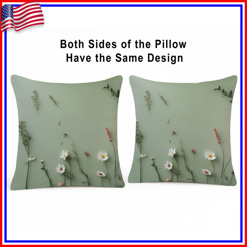 Wildflowers On Green Double Sided Throw Pillows, 20 x 20 inches