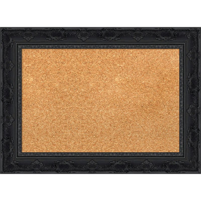 Filigree Gloss Black Framed Corkboard, Natural Cork Bulletin Board, Organization Board, Pin Board