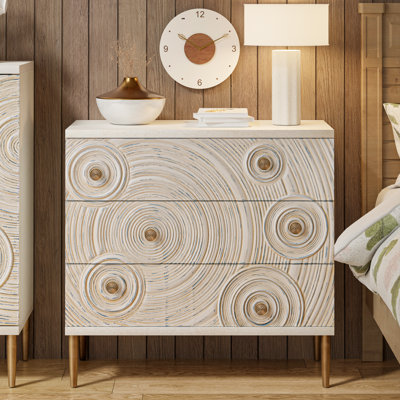 Bahtie Farmhouse Distressed Boho Embossed 3 Drawer Dresser With Ring Motif by Ophelia & Co.