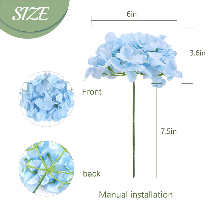 64 pièces d'hortensias en soie, fleurs d'hortensias artificielles avec tiges, fleurs d'hortensia complètes pour centres de mariage, maison, jardin, décoration de fête (bleu)