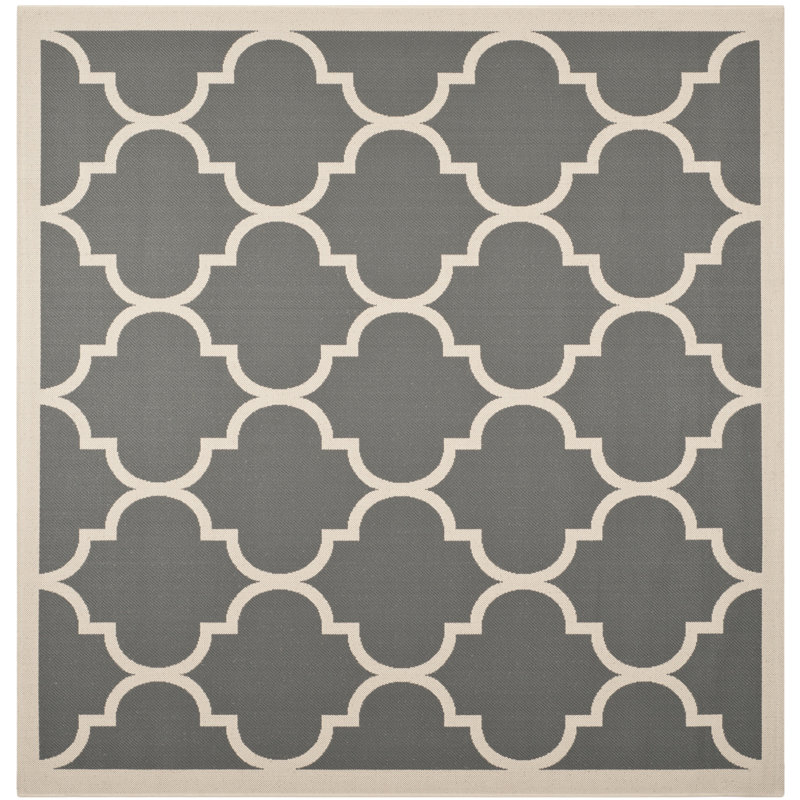 Arneshia Power Loom Geometric Gray/Beige Indoor/Outdoor Area Rug, Square 4'