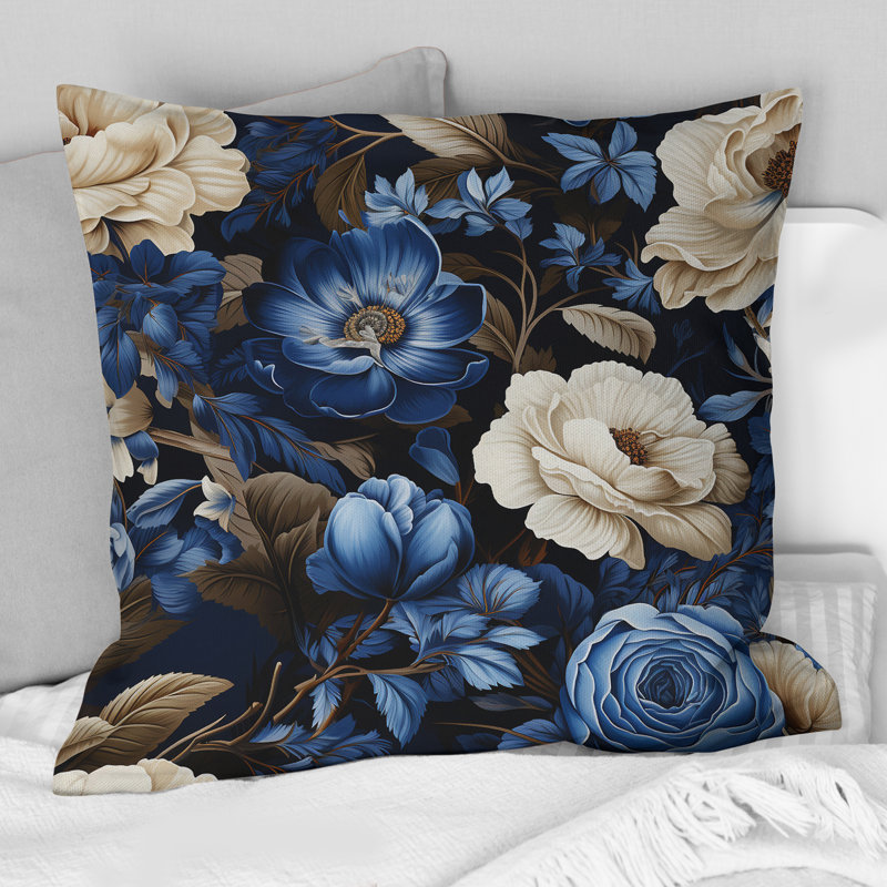 Coussin Blue Renaissance Roses Victorian, H 18 po x l 18 po