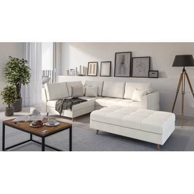 Corner Sofa And Footstool with Wooden Legs In Scandinavian Style Knutsford