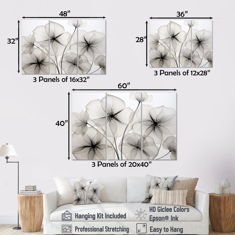 «Black and White Morning Glory Speed» - ensemble d'art mural sur toile Morning Glory, Toile tendue