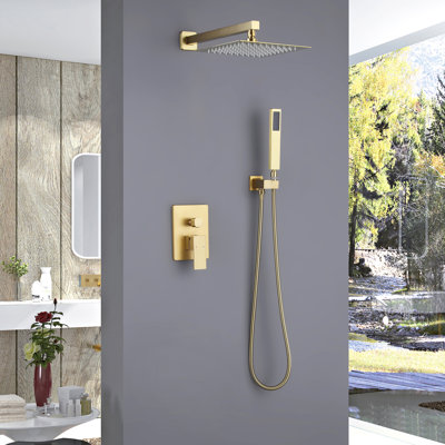 Modern 10" Rectangle Wall Mounted Complete Shower System With Anti-Scald Pressure Balance Valve
