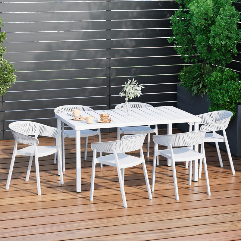 6-Person Outdoor Rectangular Dining Set, White
