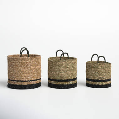 Mdesign Woven Seagrass Home Storage Basket With Lid, Set Of 3