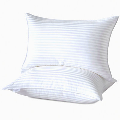 CoolDream Striped Queen Pillows - Set of 2 | Breathable Cotton Cover | Firm & Fluffy 3D Down Alternative | Side, Back, Stomach Sleepers