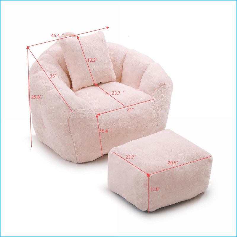 Fauteuil à billes surdimensionné avec repose-pieds pour adultes et amp; Enfants, canapé paresseux en forme de coquillage | Fausse fourrure | Profondeur de l'assise: 45,4