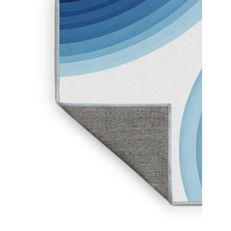 Machine Washable Ottoline Contemporary Arc Rug in Gray – SkyBlue Binding, 2 x 4