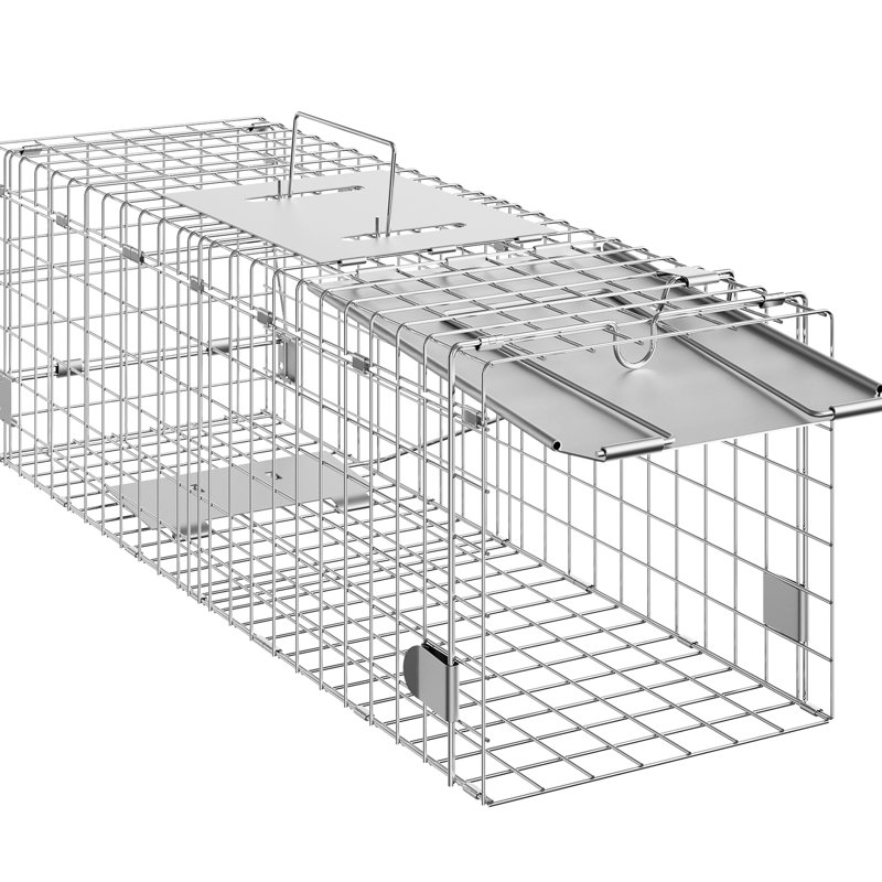 Cage en fer galvanisé pour animaux 24 "x 8" pour lapins, chats, écureuils, ratons laveurs, marmottes, opossums avec levier en forme de L et conception rapide et facile à utiliser