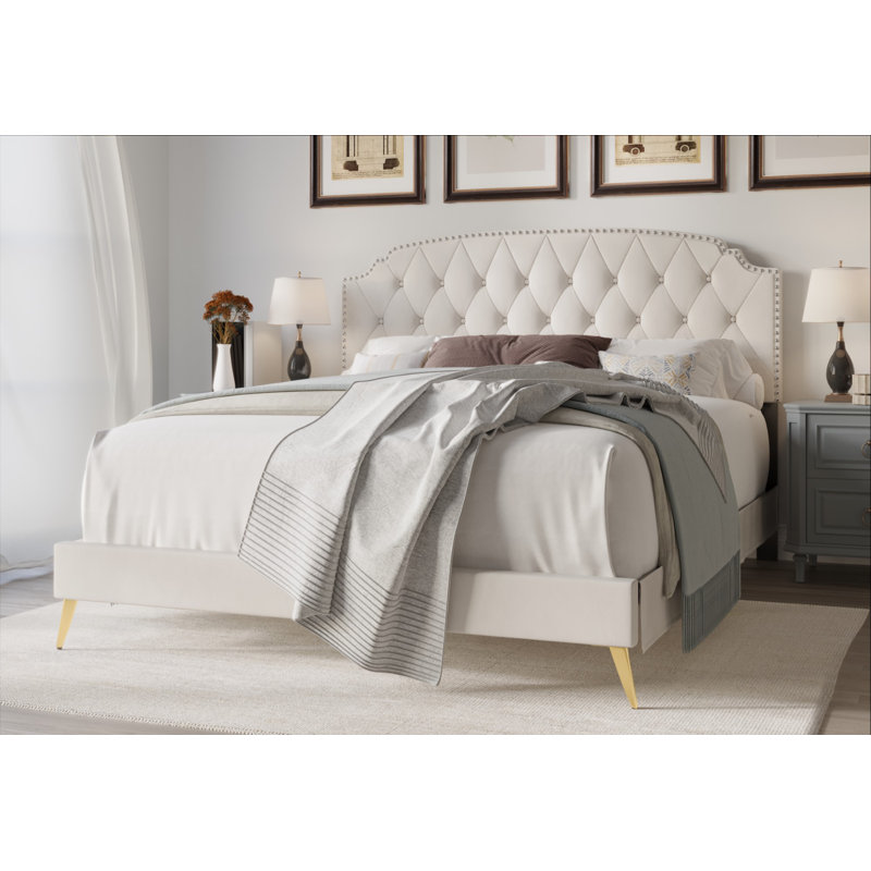 Dwaun Upholstered Platform Bed, Full/Double, Beige