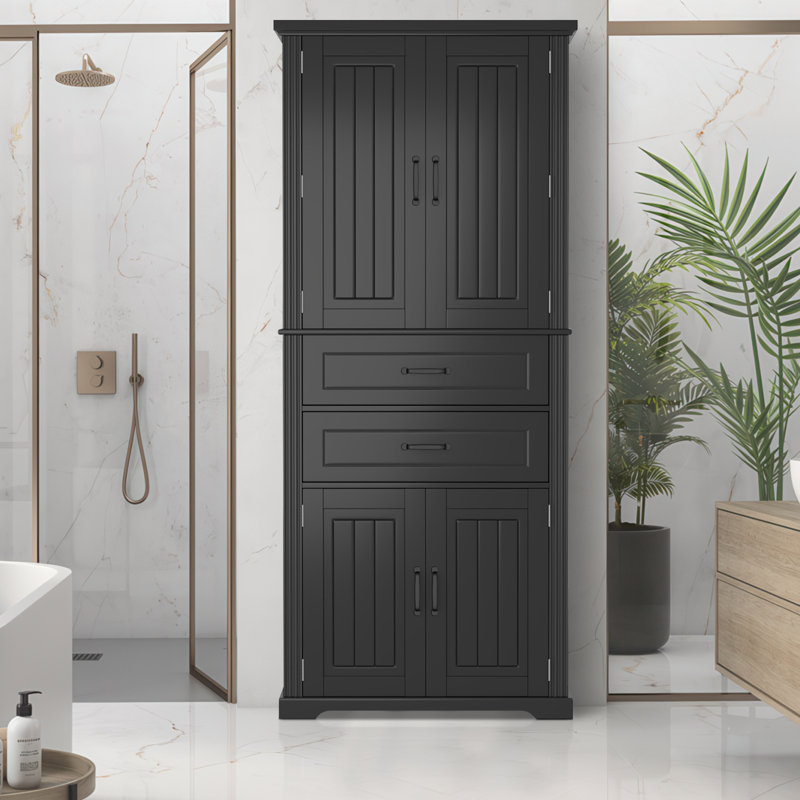 Multi-functional Storage Cabinet With Adjustable Shelves & 2 Drawers, Black