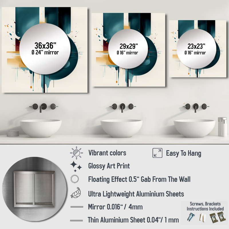 Deontee - Grand miroir carré abstrait pour décoration murale, 29 po x 29 po