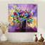Bouquet vif de fleurs printanières sur fond mauve - reproduction d'art sur toile-55634681-55634677-116161535