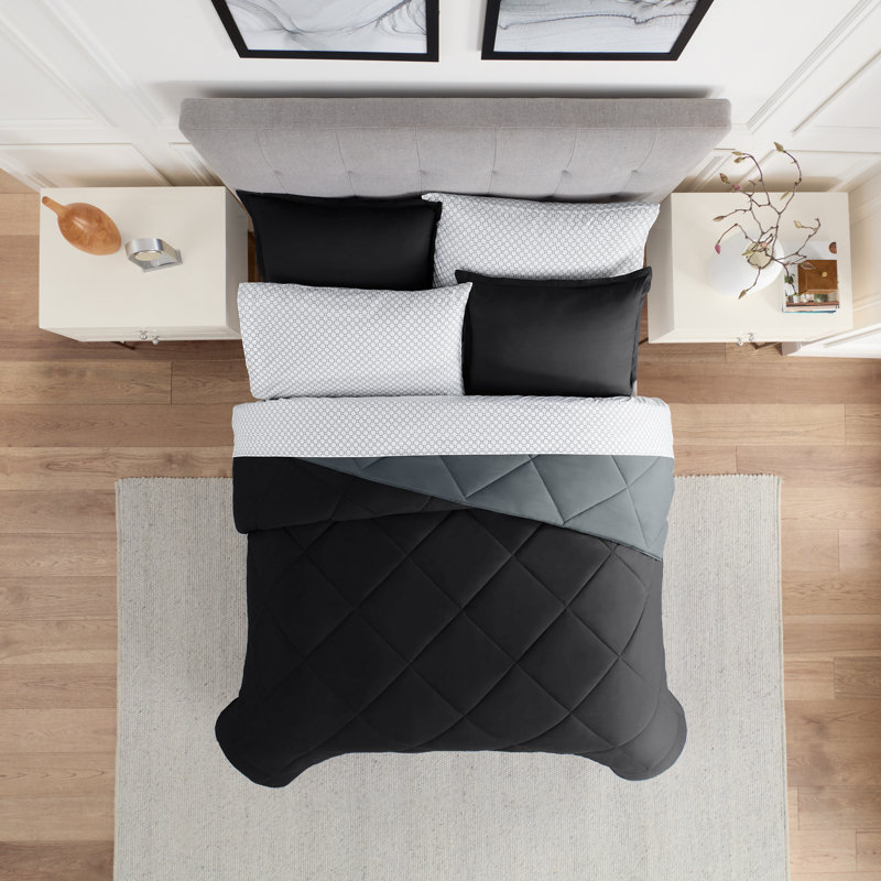 Full Black and Gray Microfiber Reversible Bedding Set