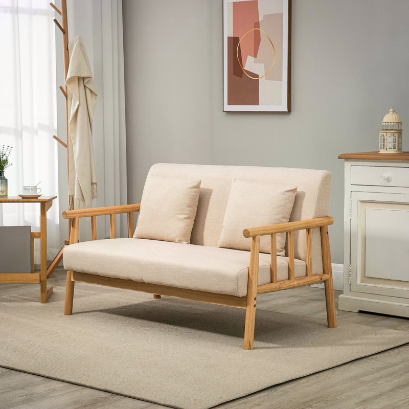 Canapé moderne à 2 places avec causeuse rembourrée avec coussin décoratif, parfait pour les petits espaces et les espaces de vie confortables, beige