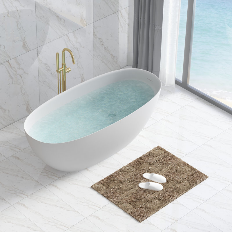 Modern Noir 65″ Luxury Freestanding Solid Surface Soaking Tub, cUPC Certified, Sculptural Ergonomic Design, White