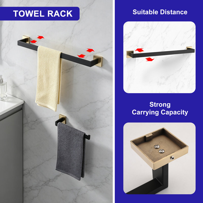 5 - Piece Bathroom Hardware Set, Gold+Matte Black