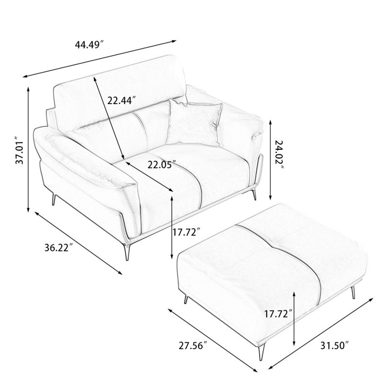 Chaise avec accoudoirs à coussin en cuir véritable blanc crème avec repose-pieds