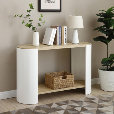 Table de bout, petite table d'appoint, table de chevet avec tablettes de rangement à 2 couches, table de canapé pour petits espaces, salon, chambre à coucher, structure stable, assemblage facile (couleur naturelle et blanc)